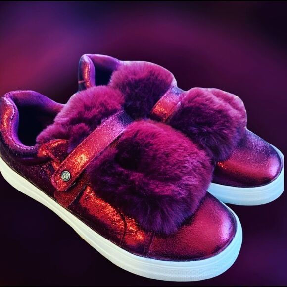 Plum / Red Metallic Slip On Sneakers with Faux Fur Tongue Detail size 5 - Picture 8 of 8